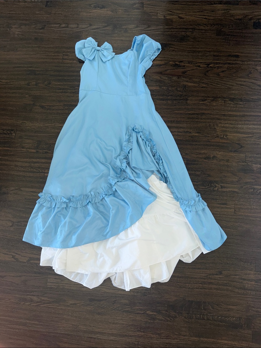 Amazon Light Blue and White Ruffle Hem Dress